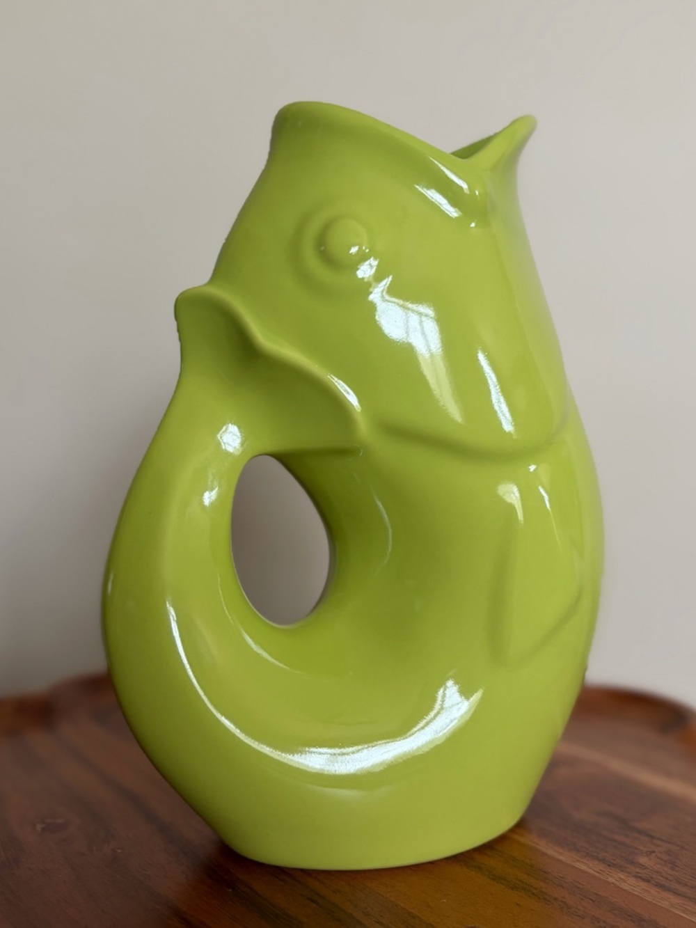 Large GurglePot Fish Kiwi Green Pitcher EUC